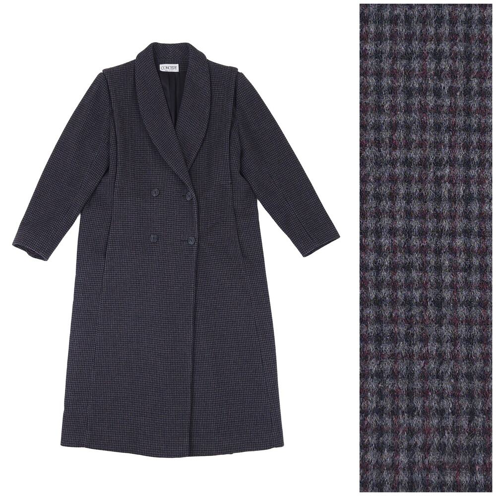 VTG Concept Double Breasted Wool Cashmere Long Coat Women 10 Gray Houndstooth